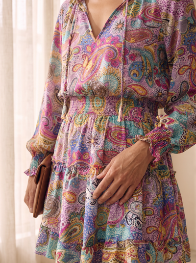 Print dress with cinched waist for women – ARIANA