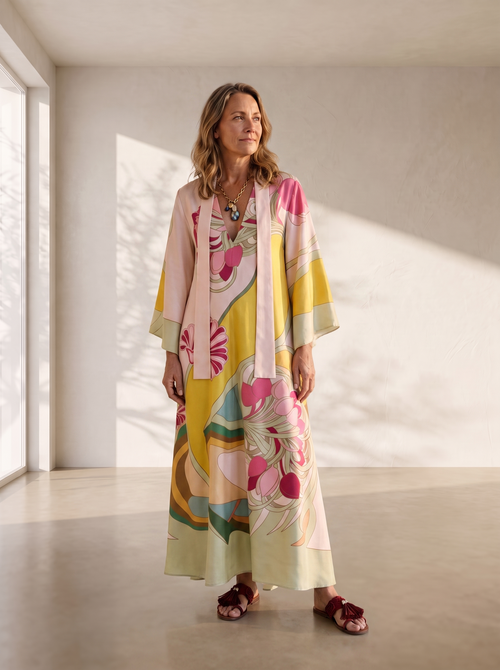 Abstract floral satin maxi dress for women – ARIANA