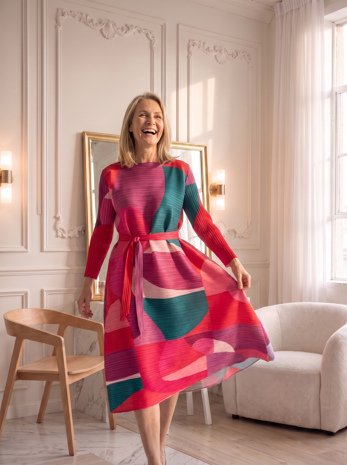 Geometric pleated dress for women – ARIANA