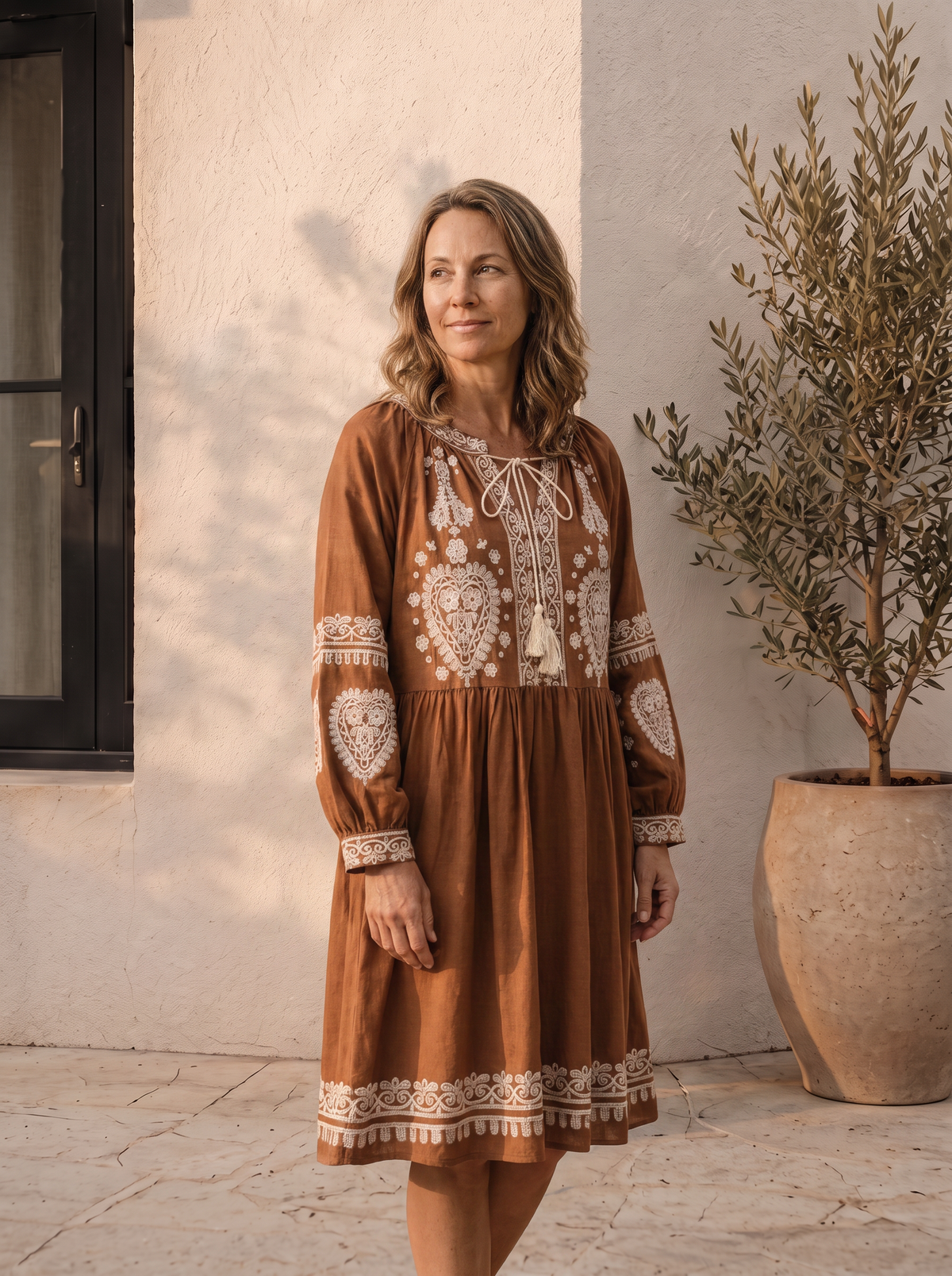 Bohemian embroidered mini dress in linen for women – ARIANA