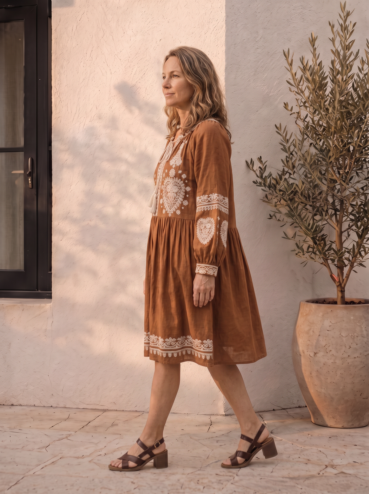 Bohemian embroidered mini dress in linen for women – ARIANA