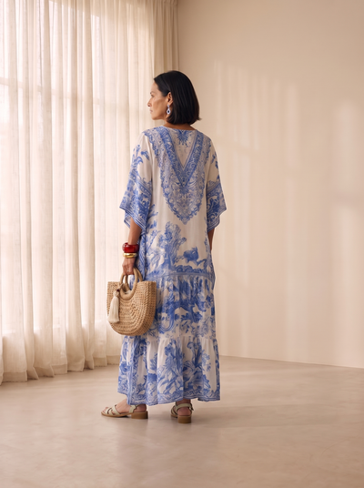 Maxi dress with floral print and batwing sleeves for women