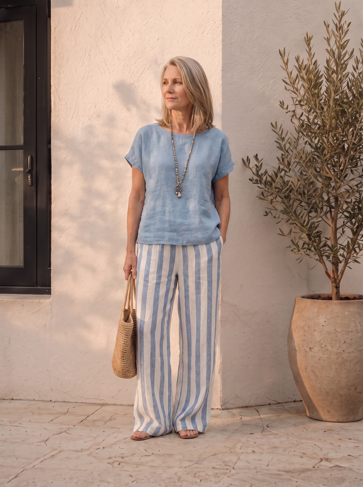 Bohemian linen top and pants set for women – ARIANA