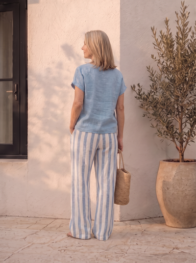 Bohemian linen top and pants set for women – ARIANA