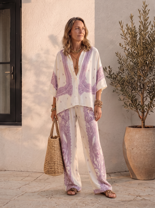 Paisley two-piece wide-leg suit for women – ARIANA