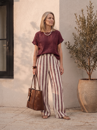 Bohemian linen top and pants set for women – ARIANA