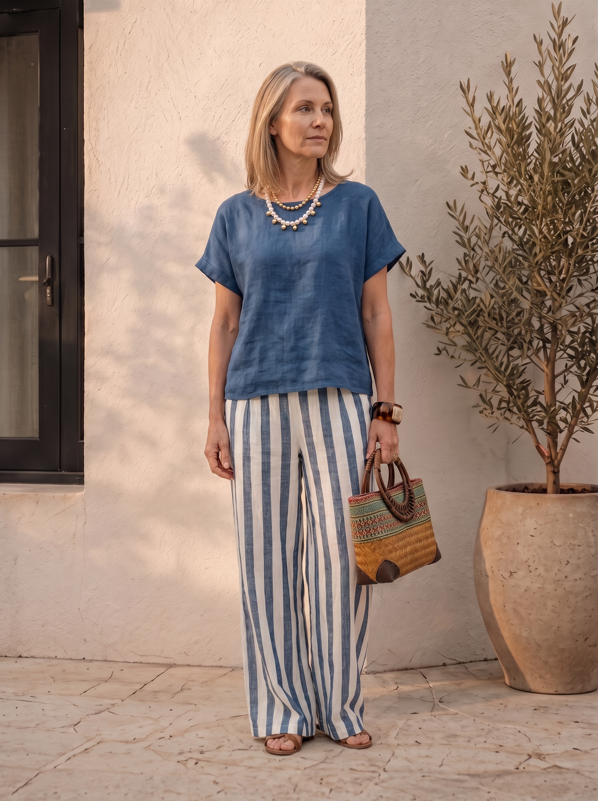 Bohemian linen top and pants set for women – ARIANA