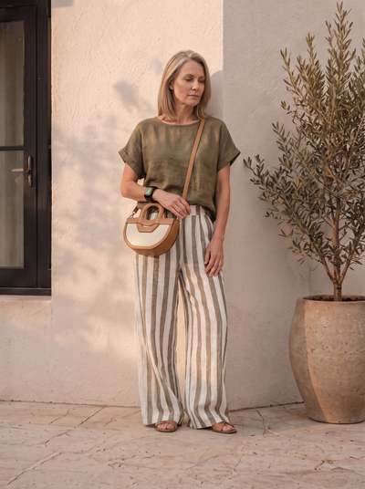 Bohemian linen top and pants set for women – ARIANA