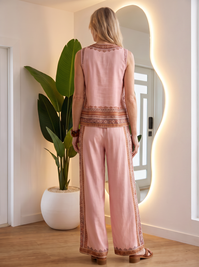 Retro print wide-leg two-piece set for women – ARIANA