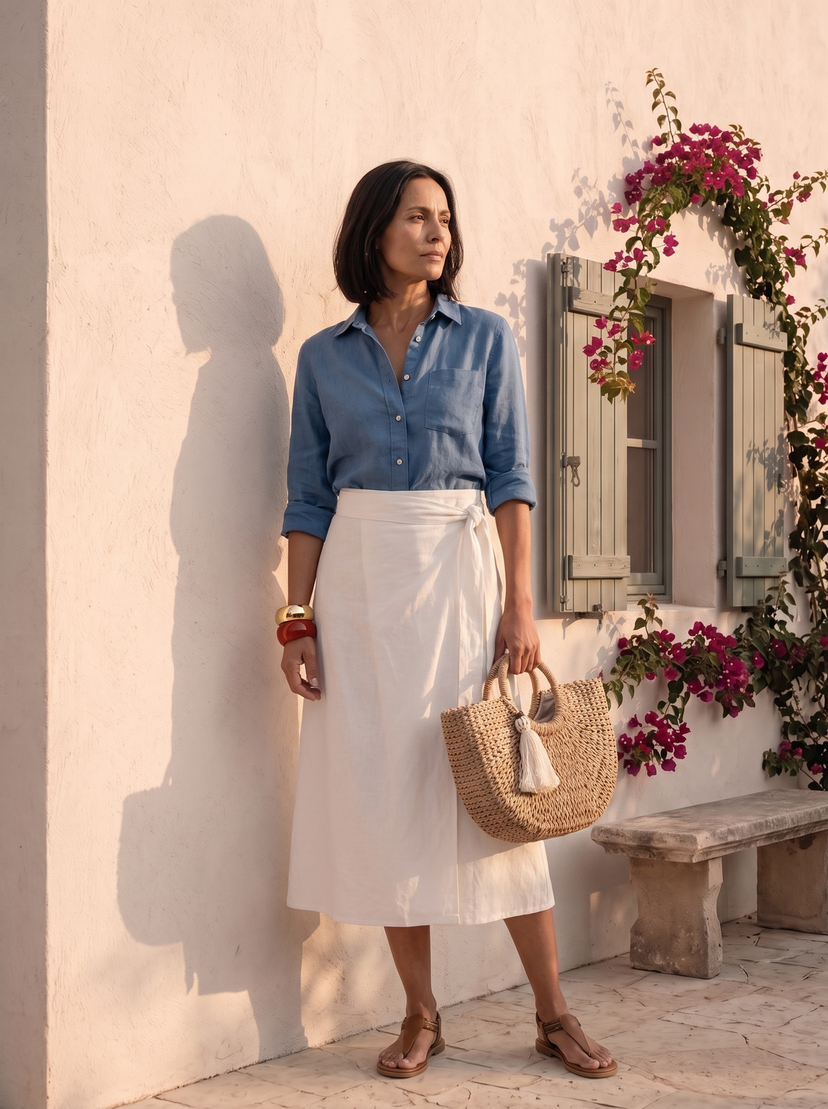 Two-piece set with lapel-collar top and skirt for women