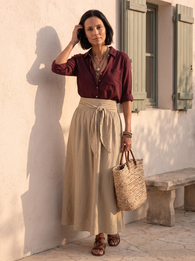 Bohemian lapel top and skirt set for women – ARIANA
