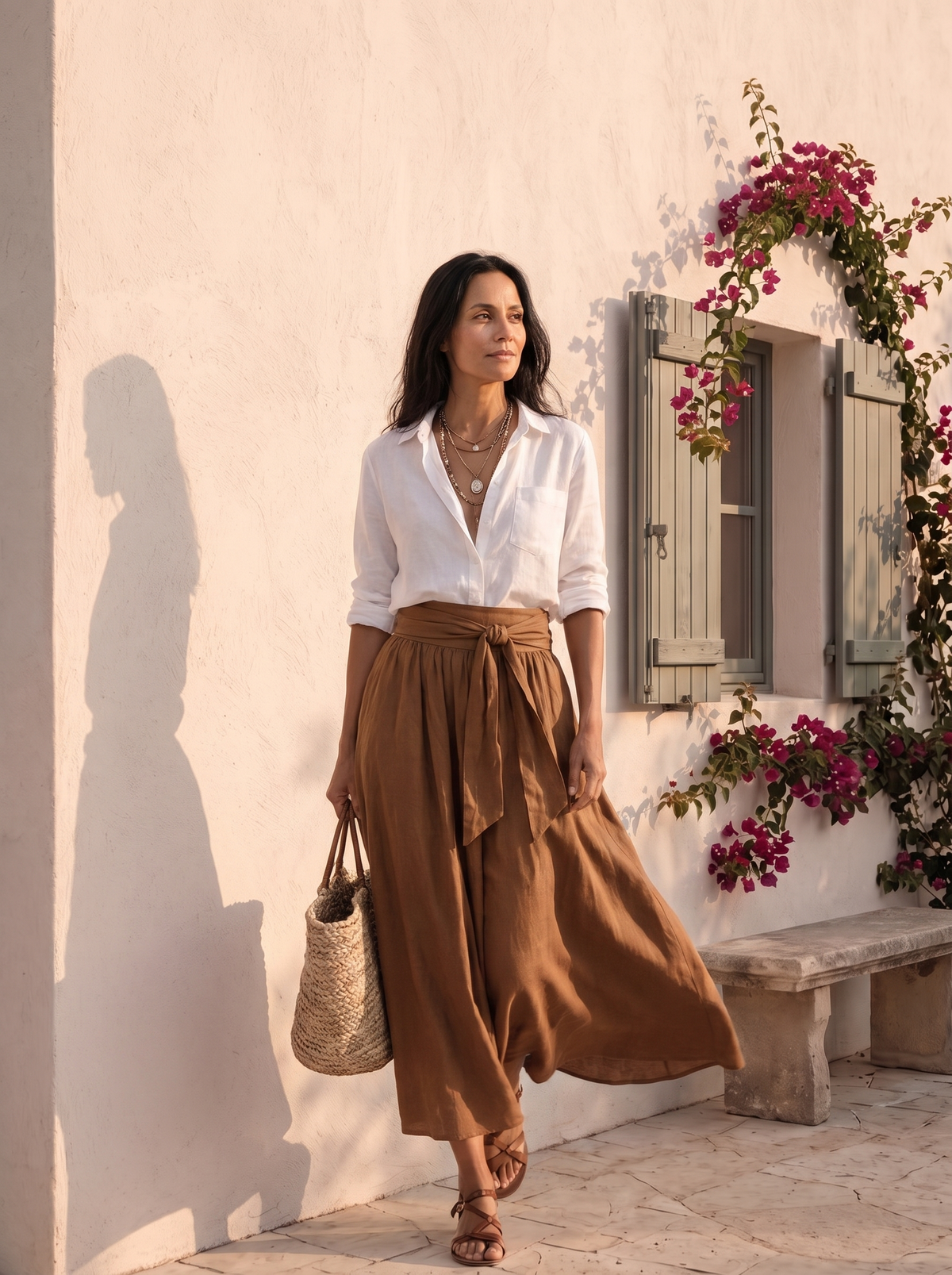 Two-piece set with lapel-collar top and skirt for women