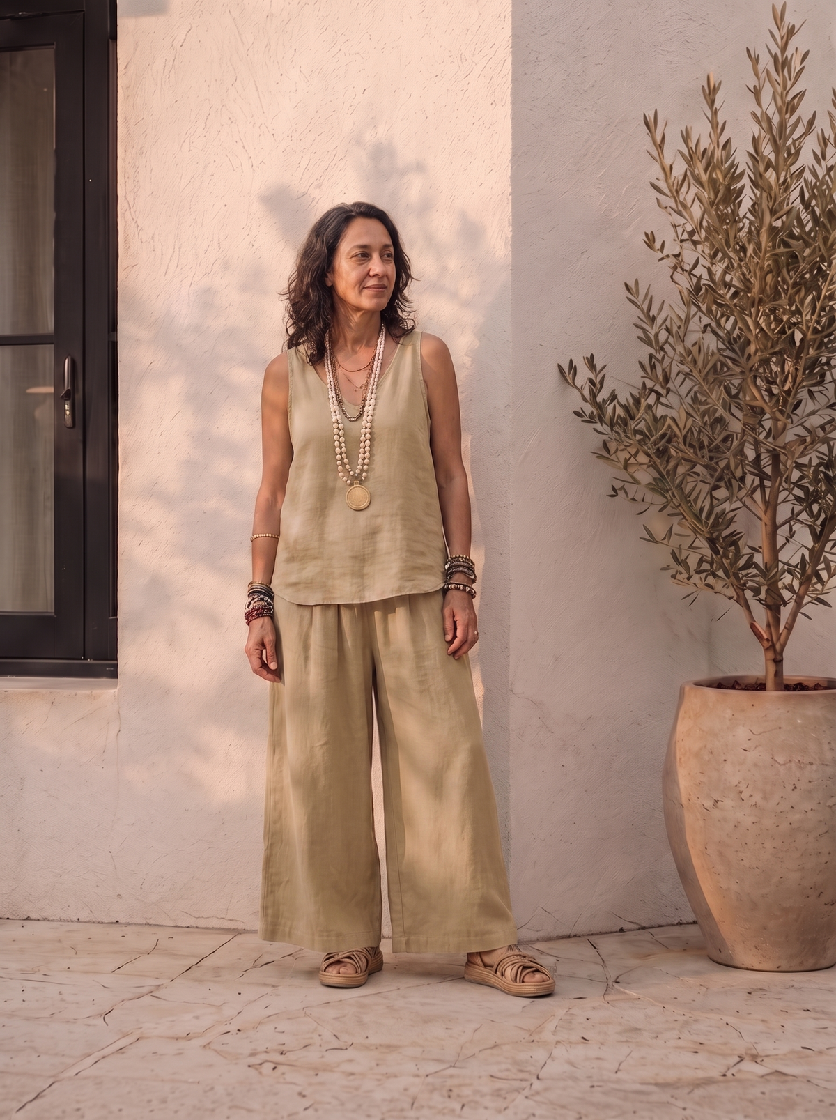 Two-piece set with vest top and high-waisted pants for women