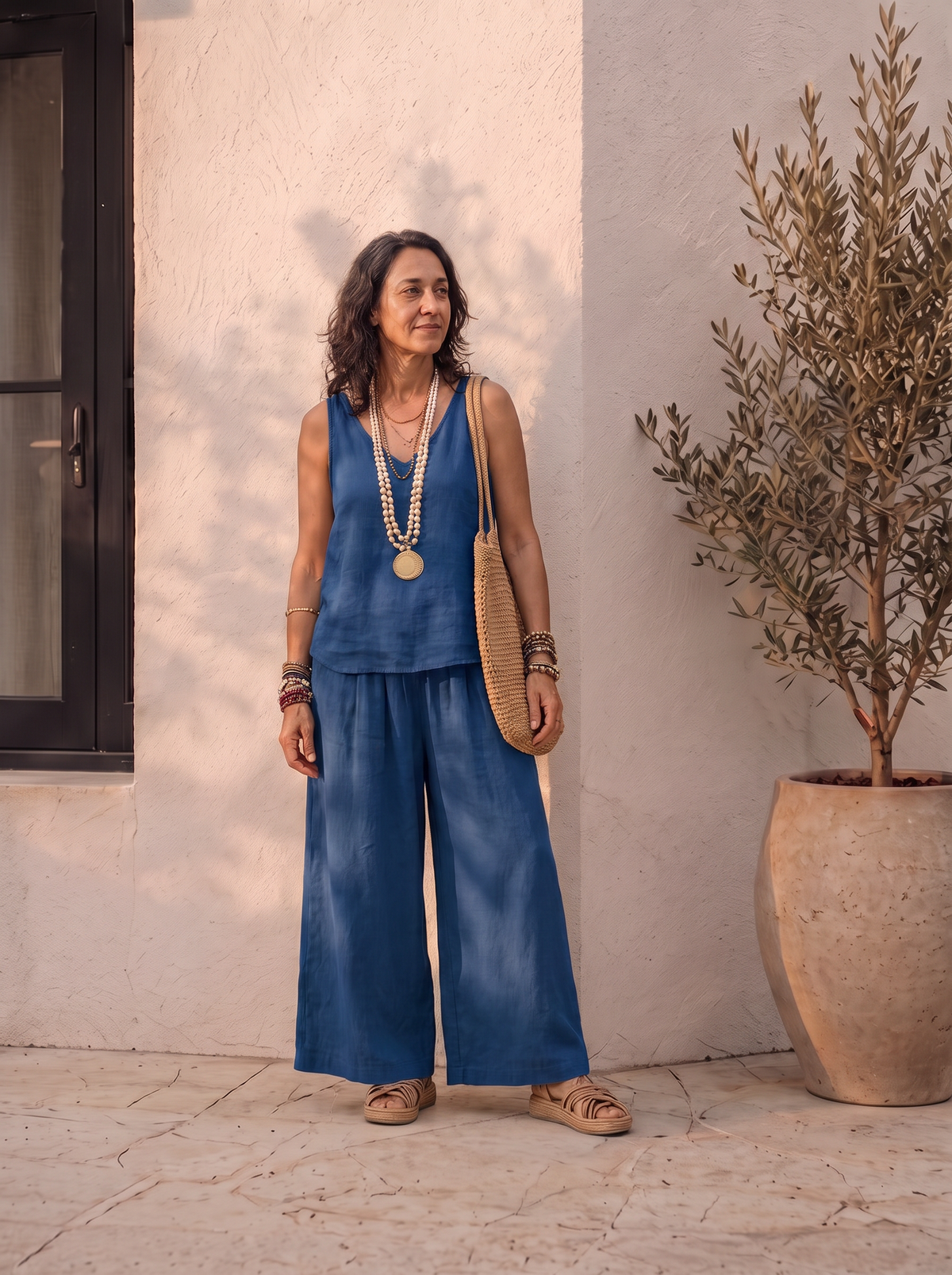Two-piece set with vest top and high-waisted pants for women