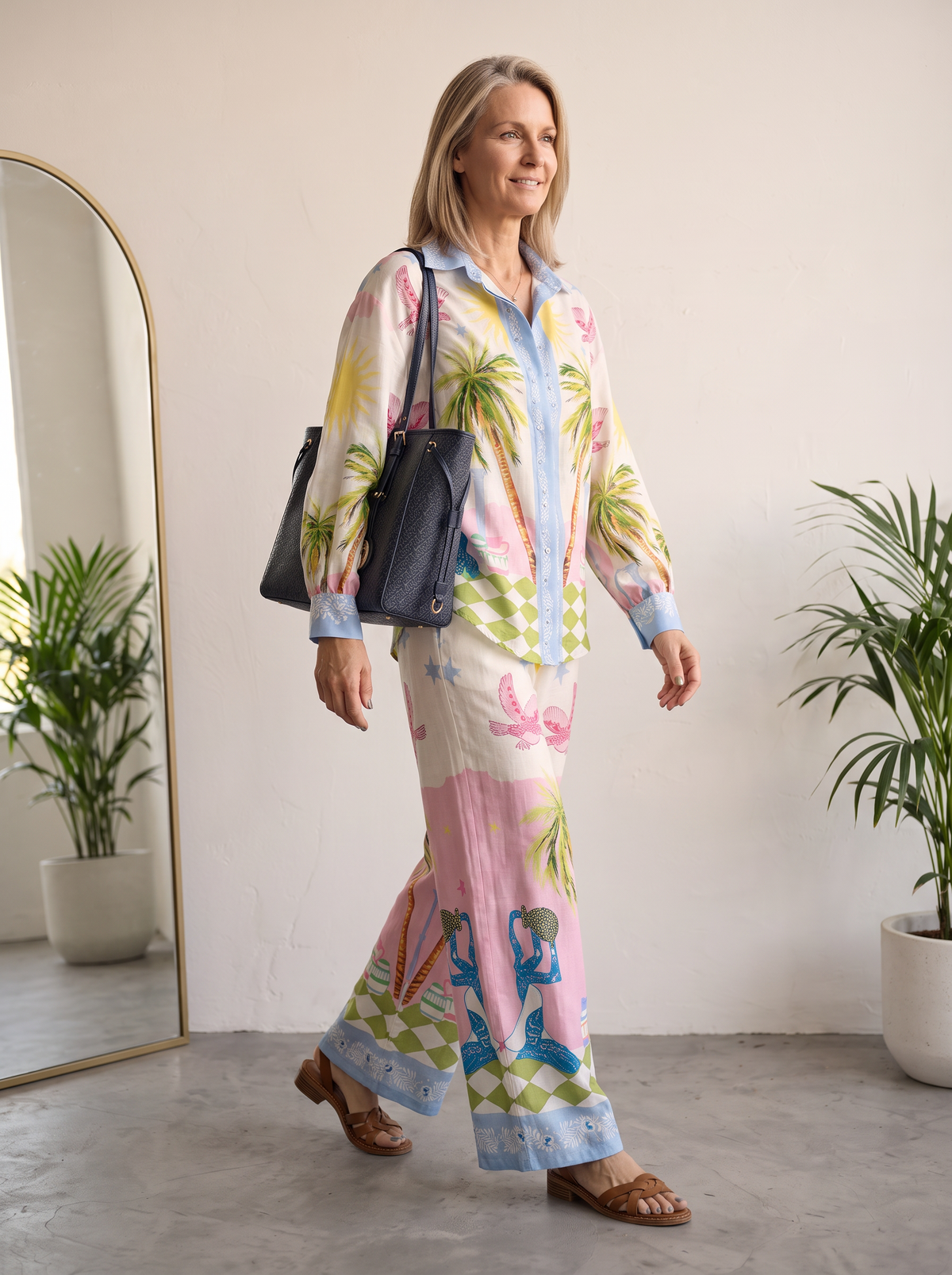 Two-piece set with coconut print for women