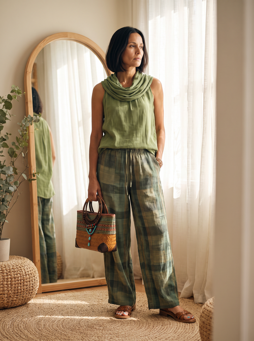 Sleeveless two-piece set with scarf neckline for women – ARIANA