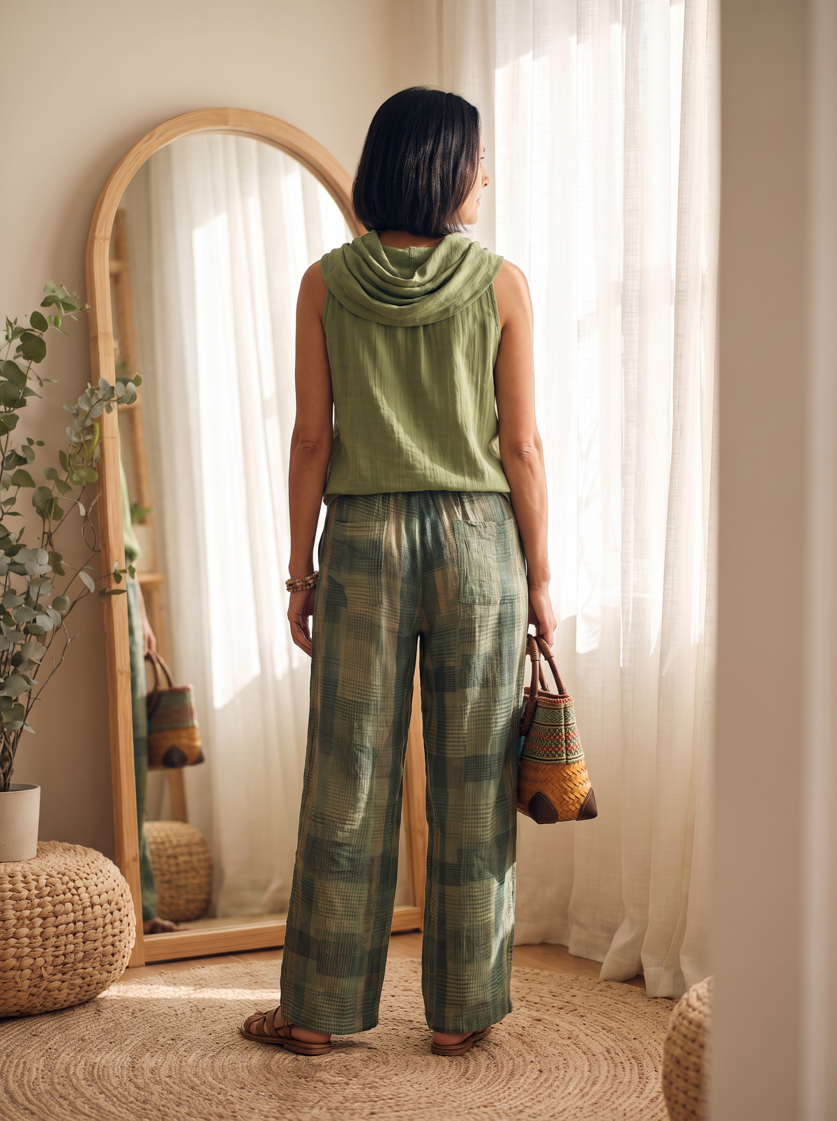 Scarf-neckline two-piece set, sleeveless, for women