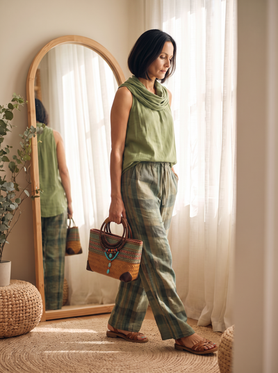 Sleeveless two-piece set with scarf neckline for women – ARIANA