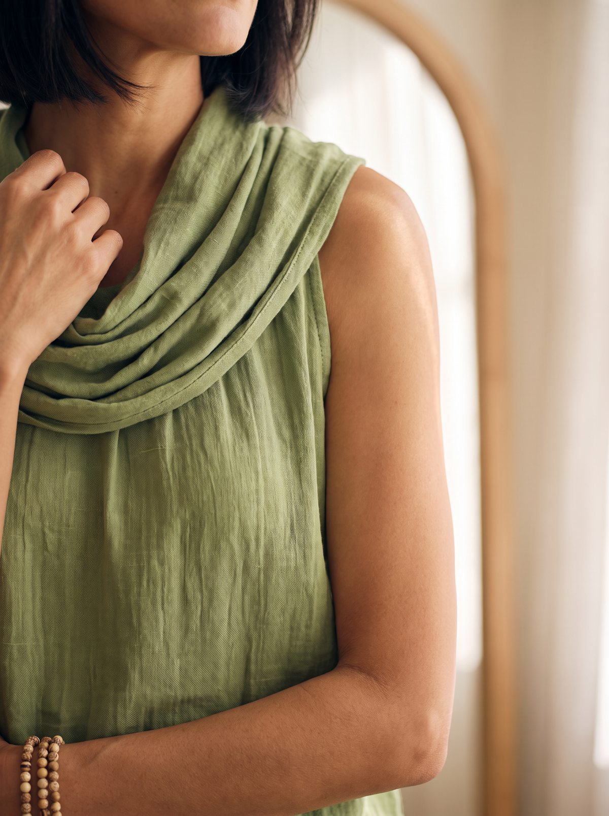 Scarf-neckline two-piece set, sleeveless, for women