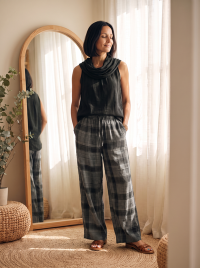 Sleeveless two-piece set with scarf neckline for women – ARIANA