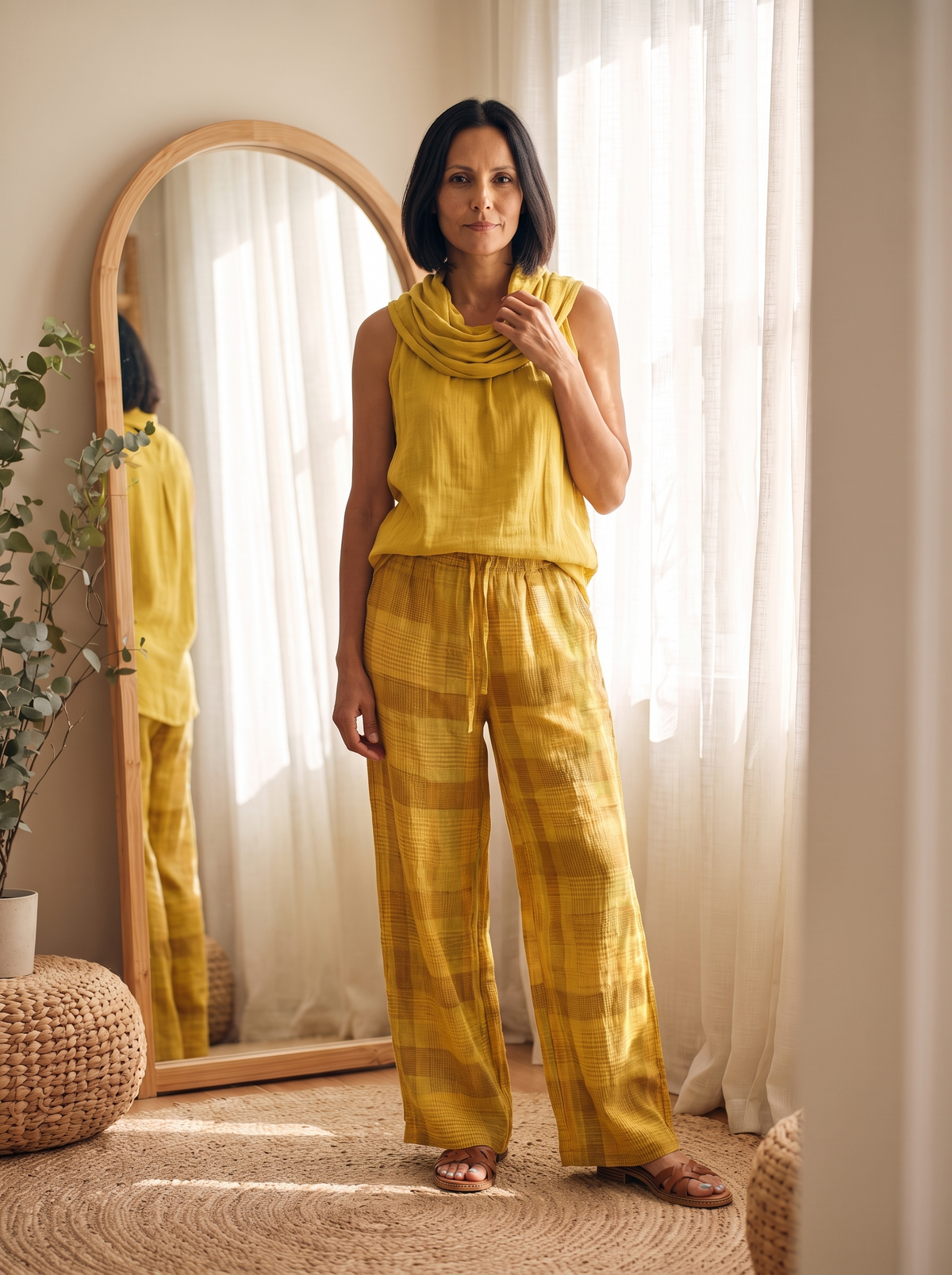 Scarf-neckline two-piece set, sleeveless, for women