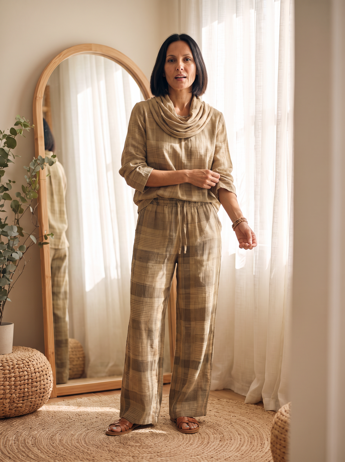 Scarf-neckline two-piece set, sleeveless, for women