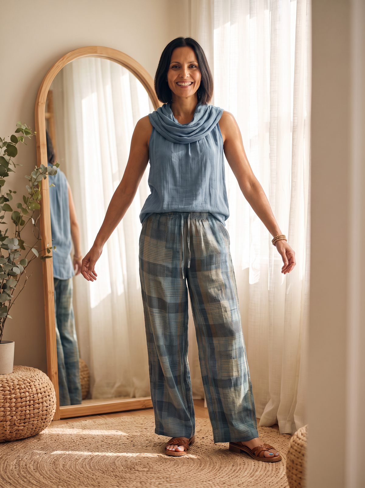 Sleeveless two-piece set with scarf neckline for women – ARIANA