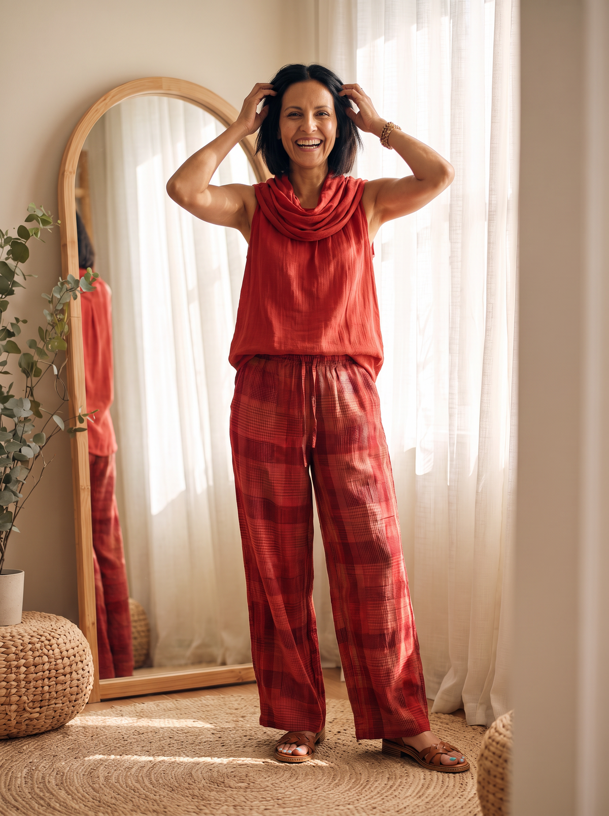 Sleeveless two-piece set with scarf neckline for women – ARIANA