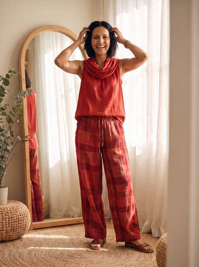 Sleeveless two-piece set with scarf neckline for women – ARIANA