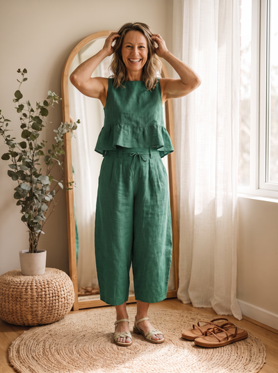 Ruffle tank and wide-leg trouser set for women – ARIANA