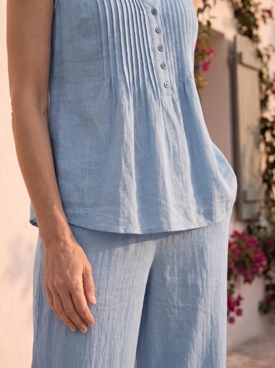 Two-piece set with draped top and wide-leg pants for women