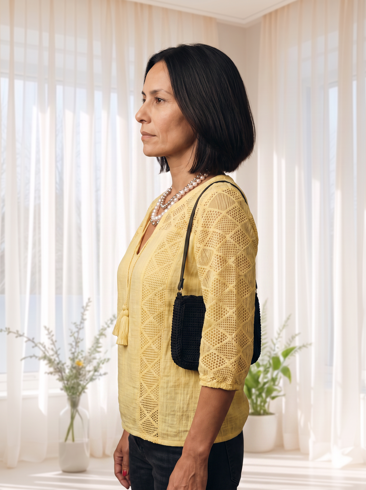 Tassel-trimmed crochet top for women