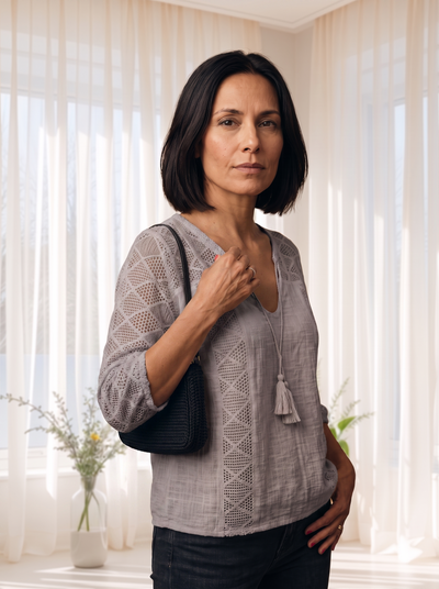 Tassel-trimmed crochet top for women