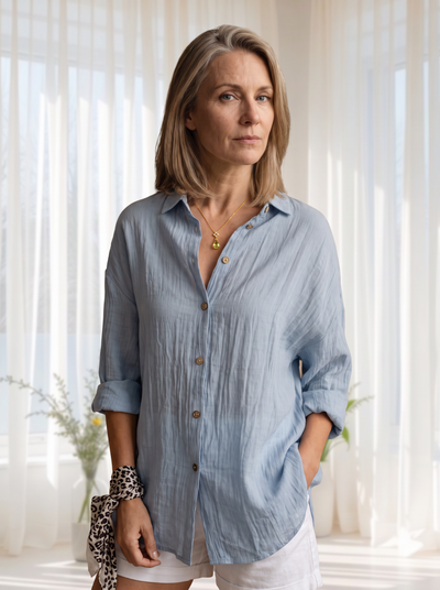 Notched-lapel long sleeve shirt for women – ARIANA