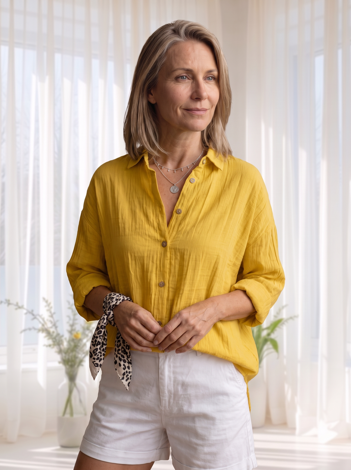 Long sleeve shirt with notched lapel for women