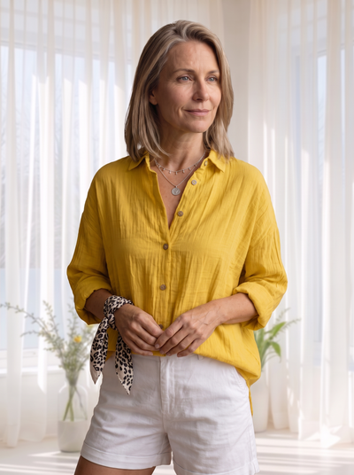Long sleeve shirt with notched lapel for women