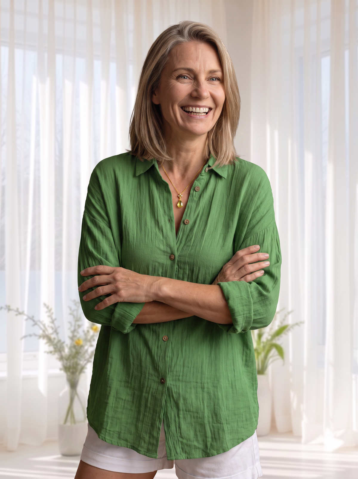 Long sleeve shirt with notched lapel for women