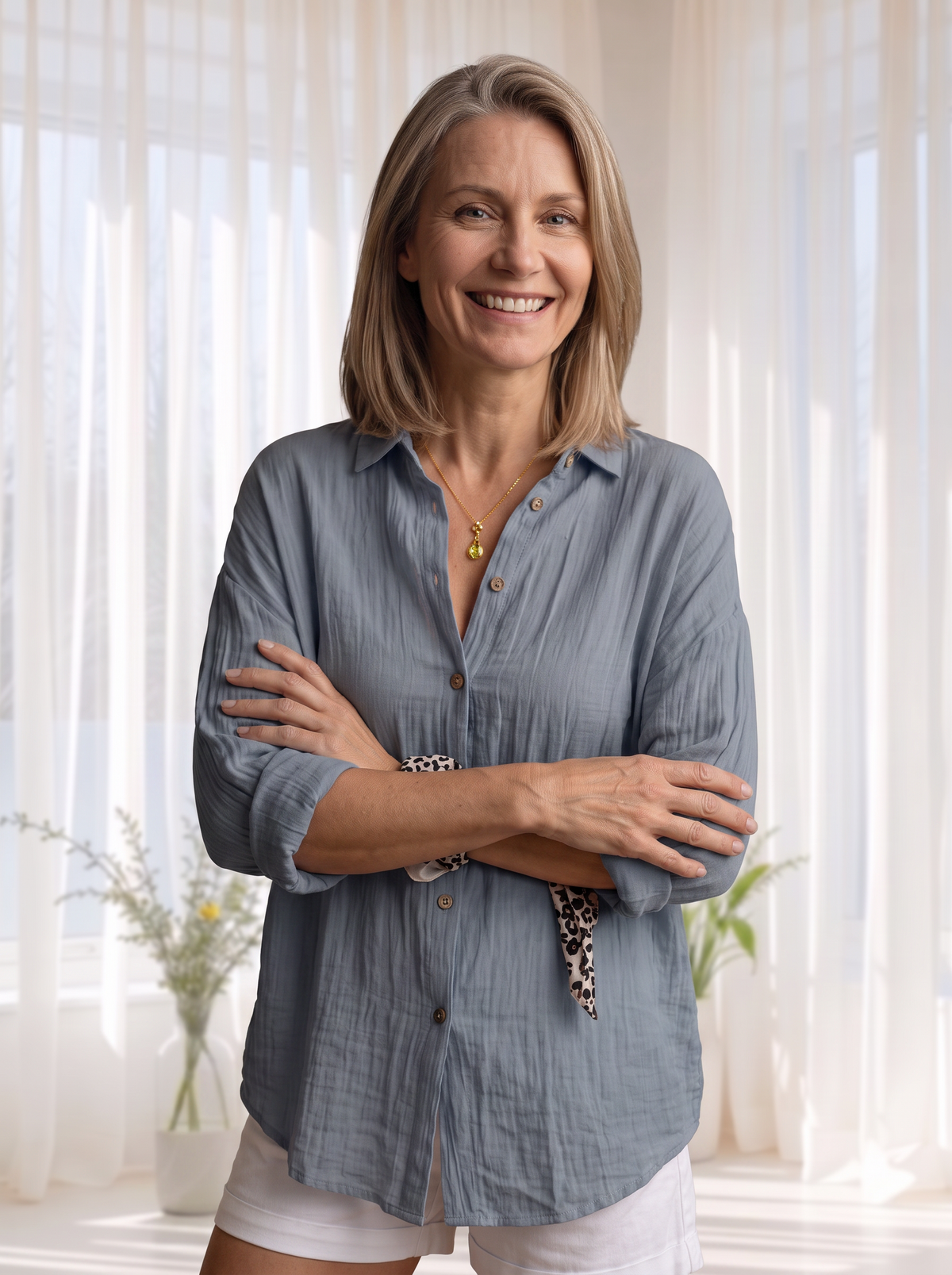 Notched-lapel long sleeve shirt for women – ARIANA
