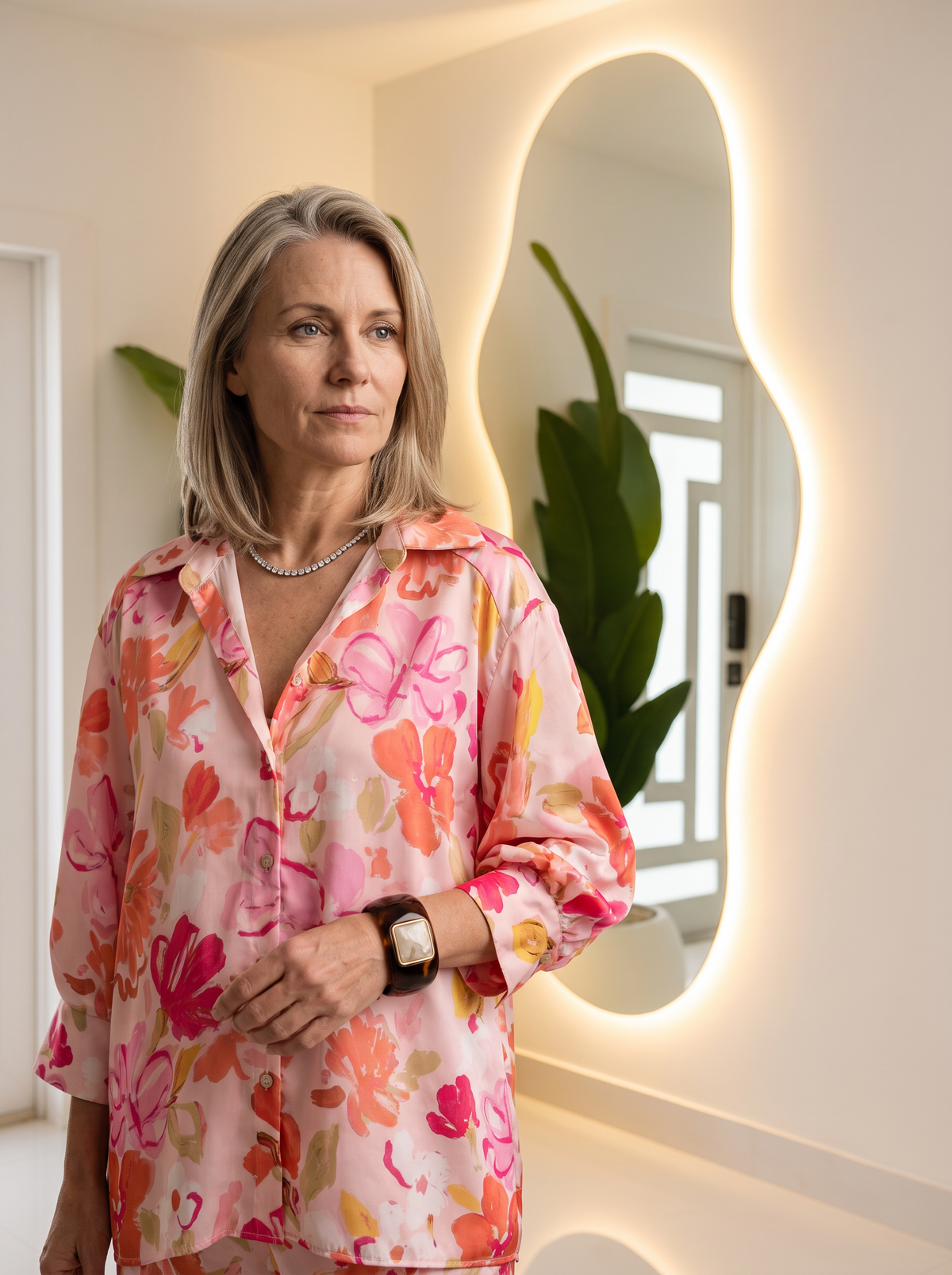 Satin floral bubble blouse for women – ARIANA