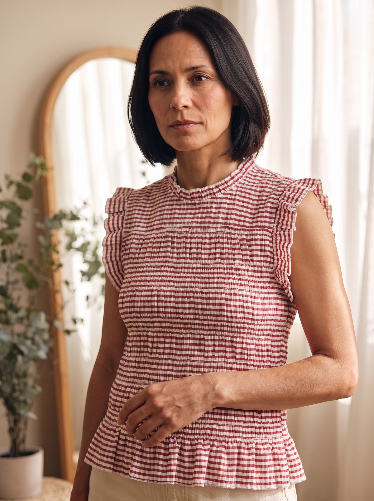 Pleated plaid tank top for women – ARIANA