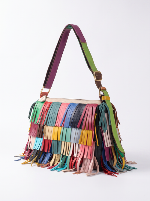Rainbow fringe hobo bag for women – ARIANA