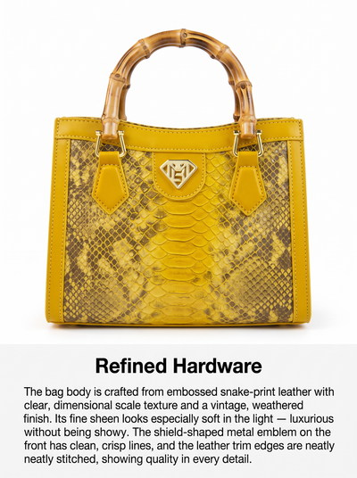 Tote bag with snake print and bamboo handle for women