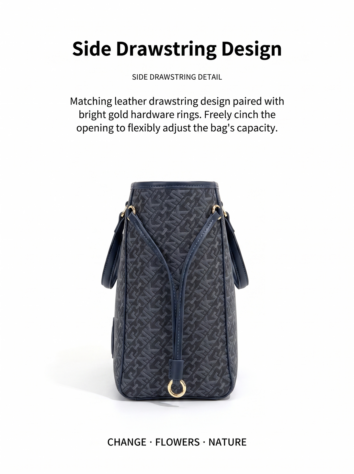 Drawstring tote bag with monogram print for women