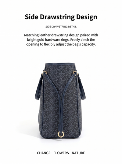 Drawstring tote bag with monogram print for women