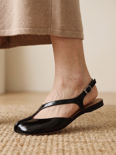 Split-toe patent leather flats for women – ARIANA