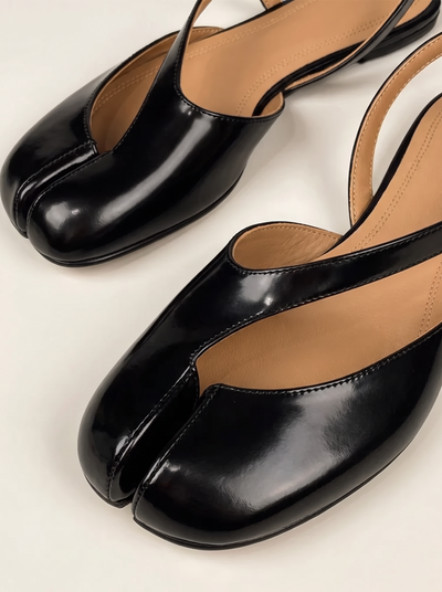 Patent leather flats with split toe for women