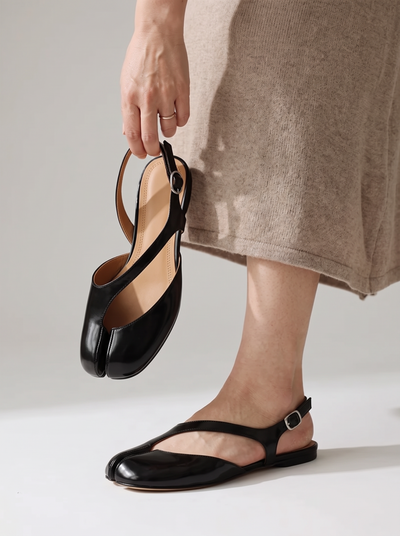 Split-toe patent leather flats for women – ARIANA