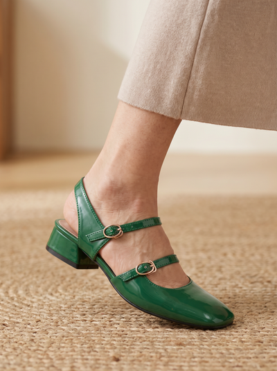 Patent ankle-strap heeled sandals for women – ARIANA