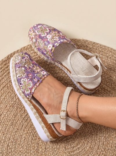 Mule sandals with wedge heel and buckle for women