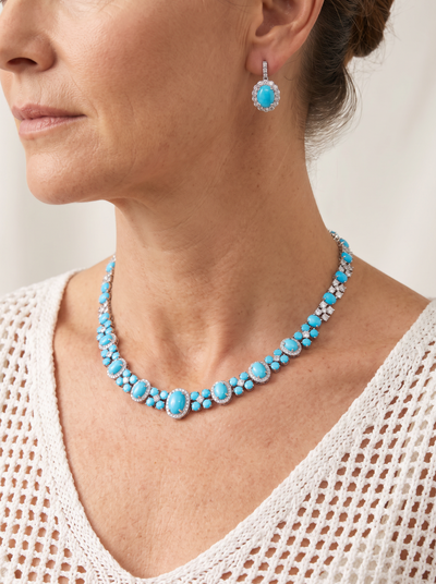 Turquoise pavé bridal necklace and earring set for women – ARIANA